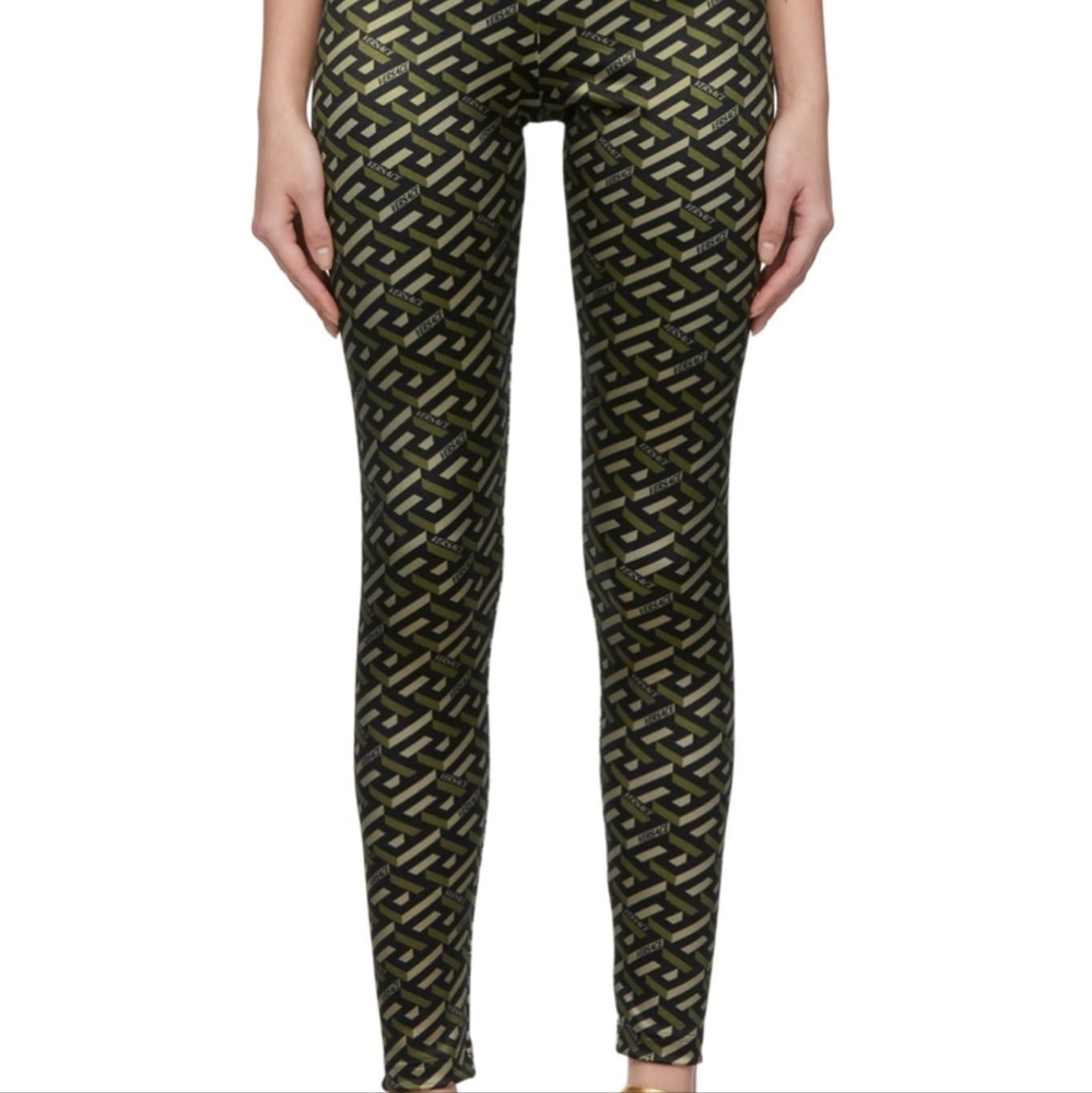 Versace La Greca Leggings Black & Khaki
